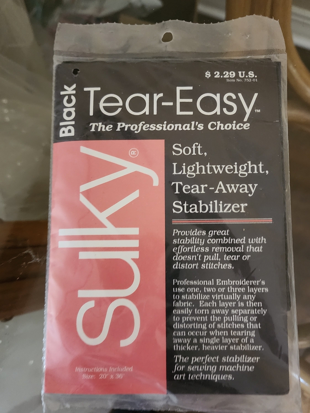 Black Tear-Easy Soft Lightweight Tear-Away Stabilizer